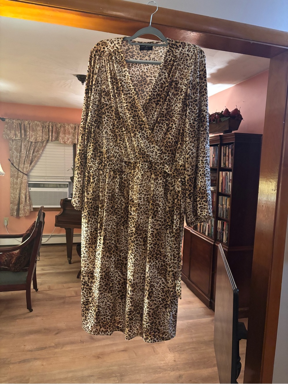 Lane Bryant Leopard Print Long Sleeve Wrap Dress in Brown and Black